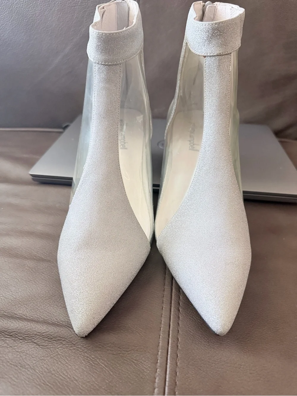 Jeffrey Campbell Clear Panel Silver Glitter Pointed-Toe Ankle Boots 9.5